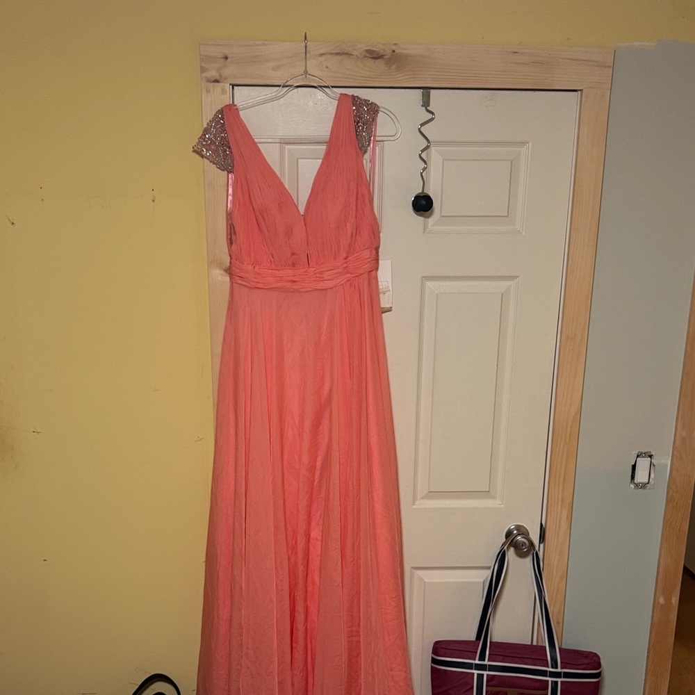 BRAND NEW Mac Duggal Coral Maxi Dress with Sequin Sleeves
